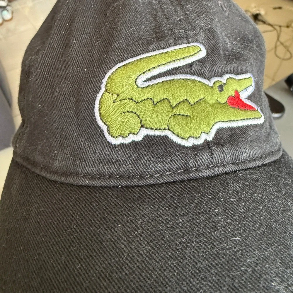 Lacoste Baseball Cap Mens One Size Black Oversized Crocodile Logo Strapback Hat